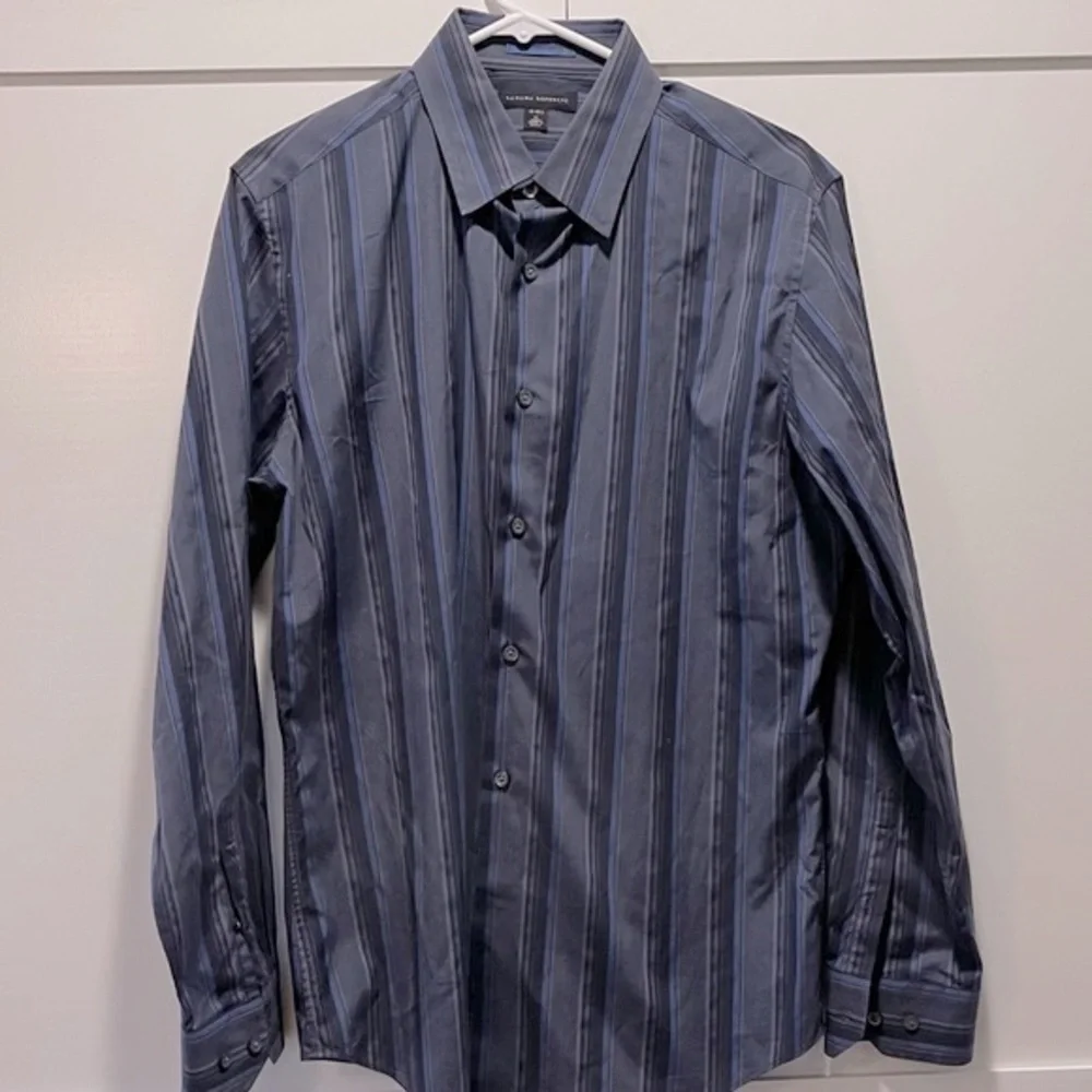 Banana Republic Men Dress Casual Blue & Grey Striped Button Down Shirt, sz M